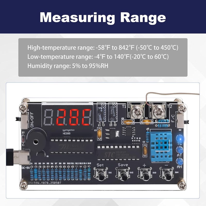 IS Thermocouple Thermometer DIY Kit, DC 4.5-5V Digital Temperature Humidity Sensor Soldering Project with High Low Temperature Warning -58℉ to 842℉ Thermocouple Soldering Kit for Back to School Education - Image 4